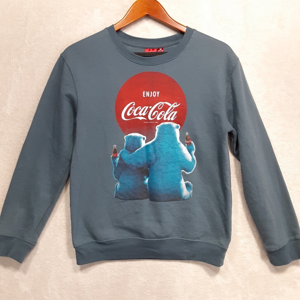 Coca Cola Womans Graphic Polar Bear Pullover Sweater Sz.M/Blue/Crew-Cotton Blend